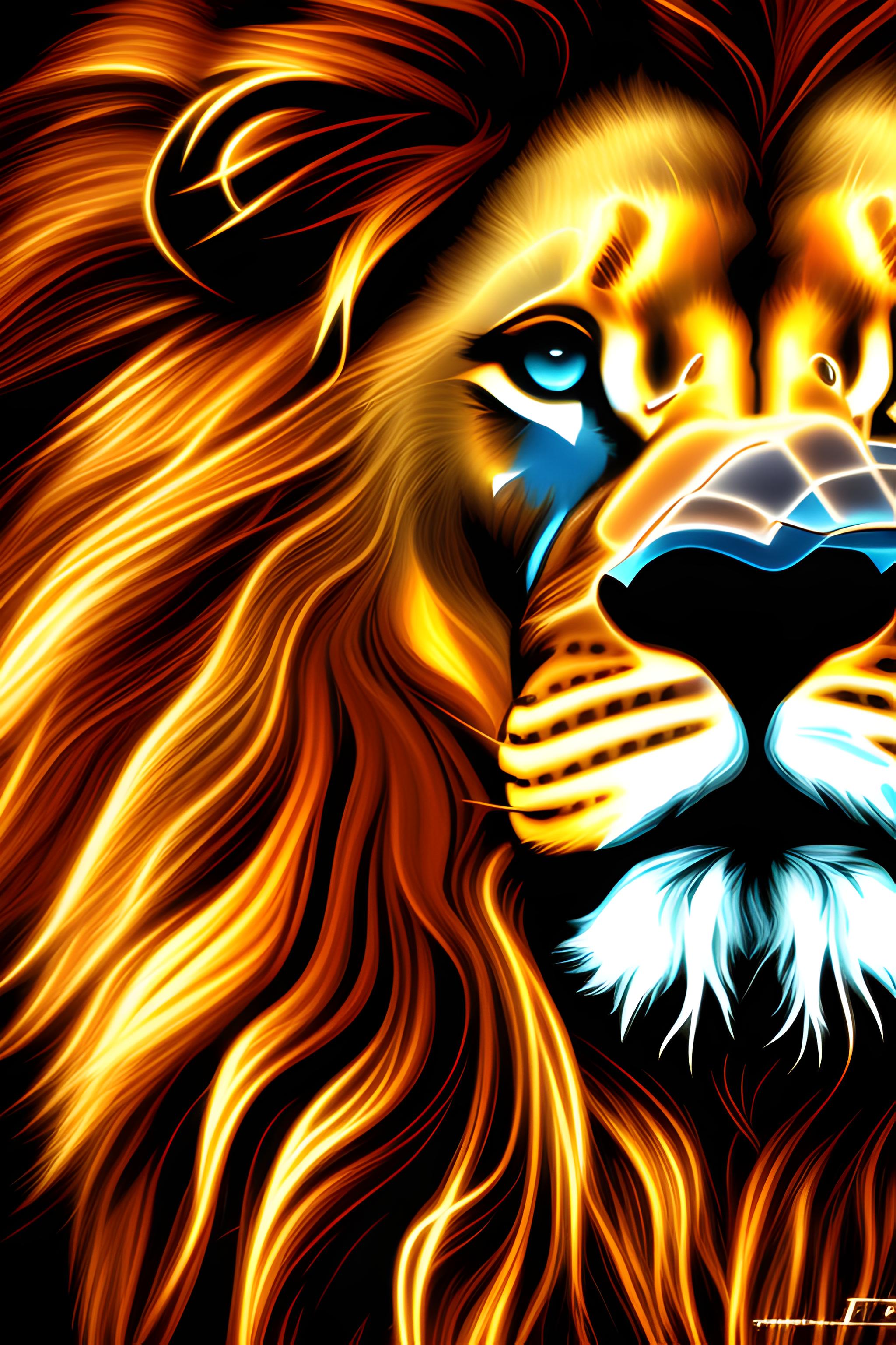 Tête de lion de face multicolore 